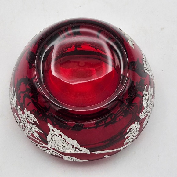 Viking Glass Ruby Red Orb Lighter Ashtray Silver Overlay Sterling on Crystal VTG - Picture 7 of 16